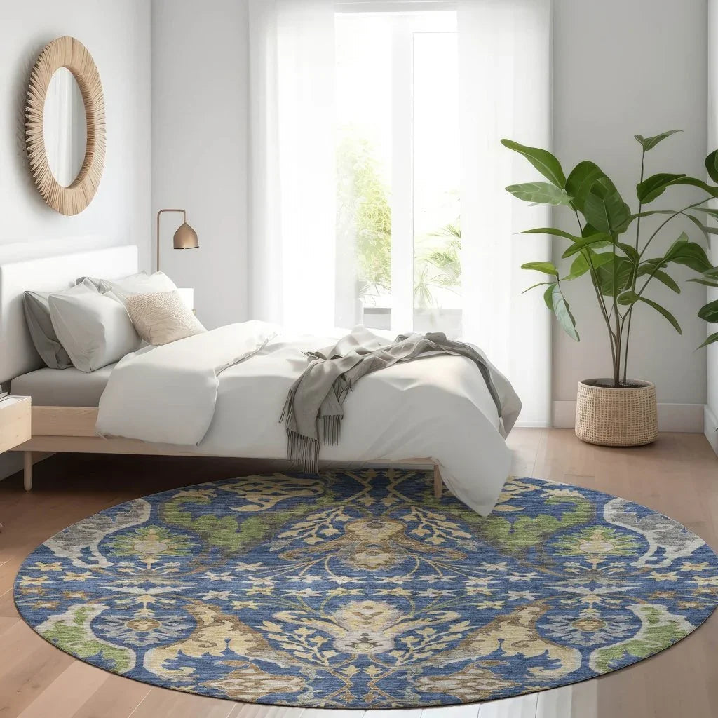 LOOMLAN Rugs Alfreda Blue Washable Indoor-Outdoor Rug
