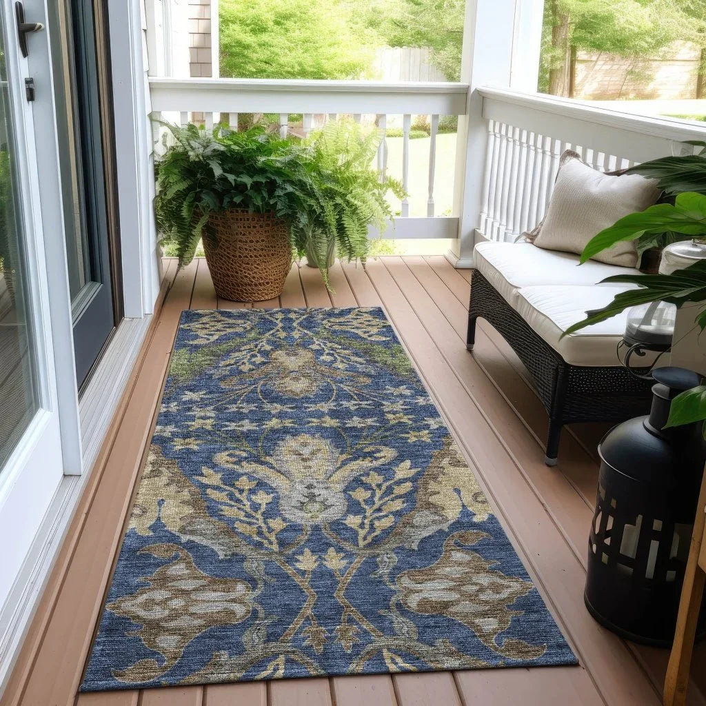 LOOMLAN Rugs Alfreda Blue Washable Indoor-Outdoor Rug