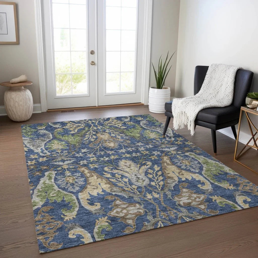 LOOMLAN Rugs Alfreda Blue Washable Indoor-Outdoor Rug