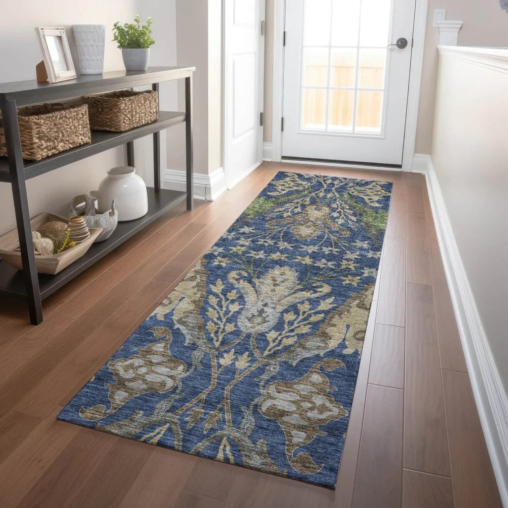 LOOMLAN Rugs Alfreda Blue Washable Indoor-Outdoor Rug