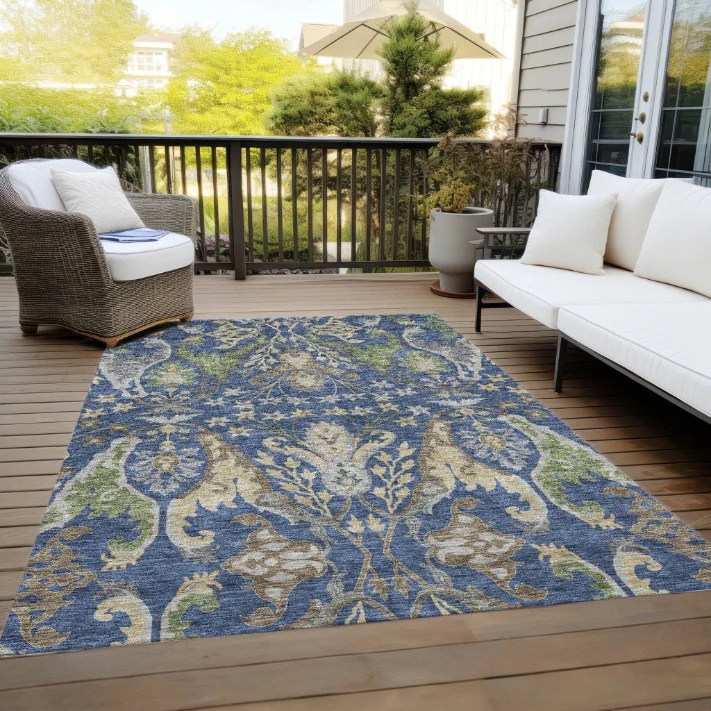 LOOMLAN Rugs Alfreda Blue Washable Indoor-Outdoor Rug