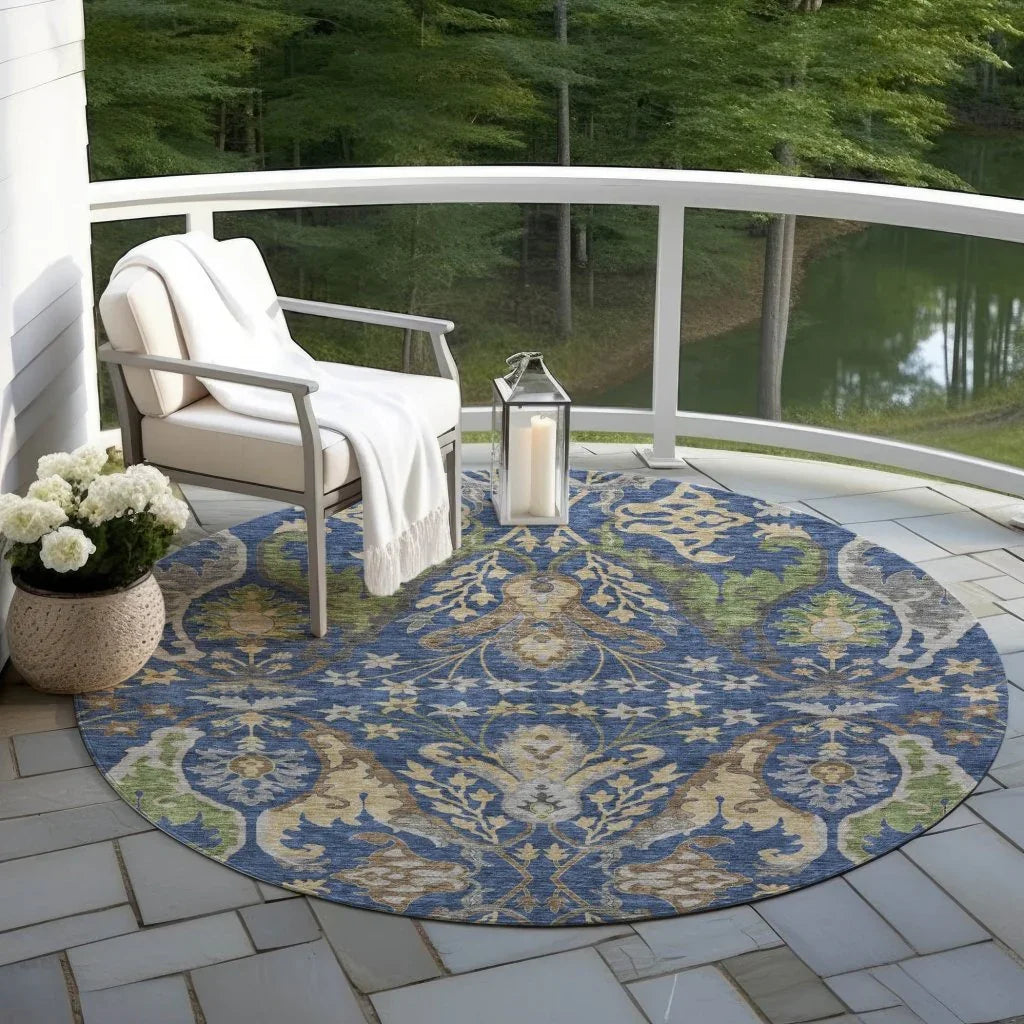 LOOMLAN Rugs Alfreda Blue Washable Indoor-Outdoor Rug