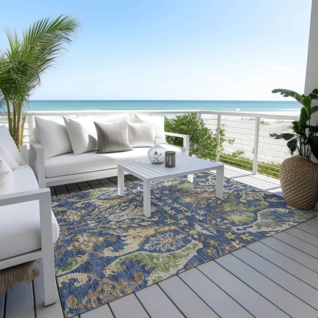 LOOMLAN Rugs Alfreda Blue Washable Indoor-Outdoor Rug