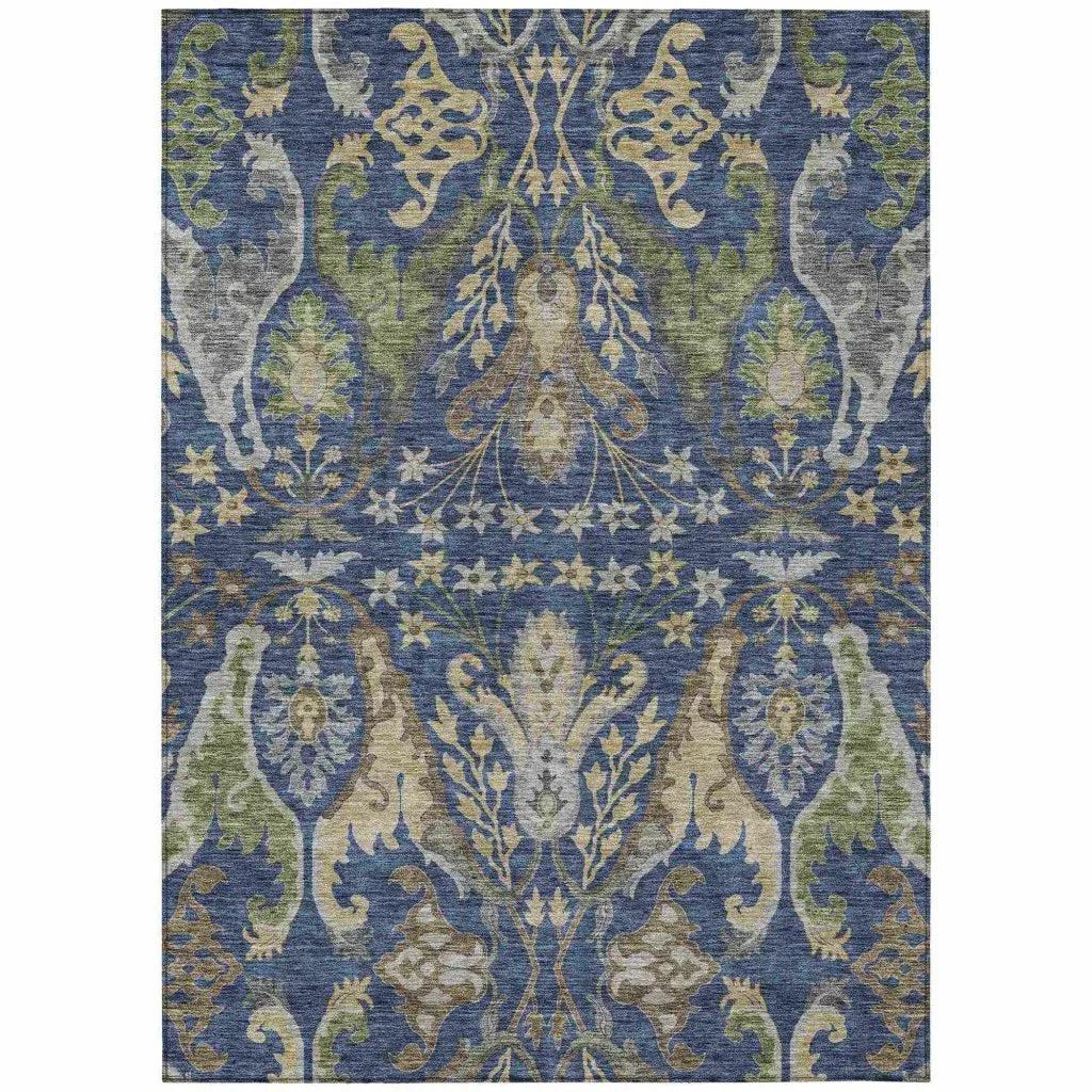 LOOMLAN Rugs Alfreda Blue Washable Indoor-Outdoor Rug
