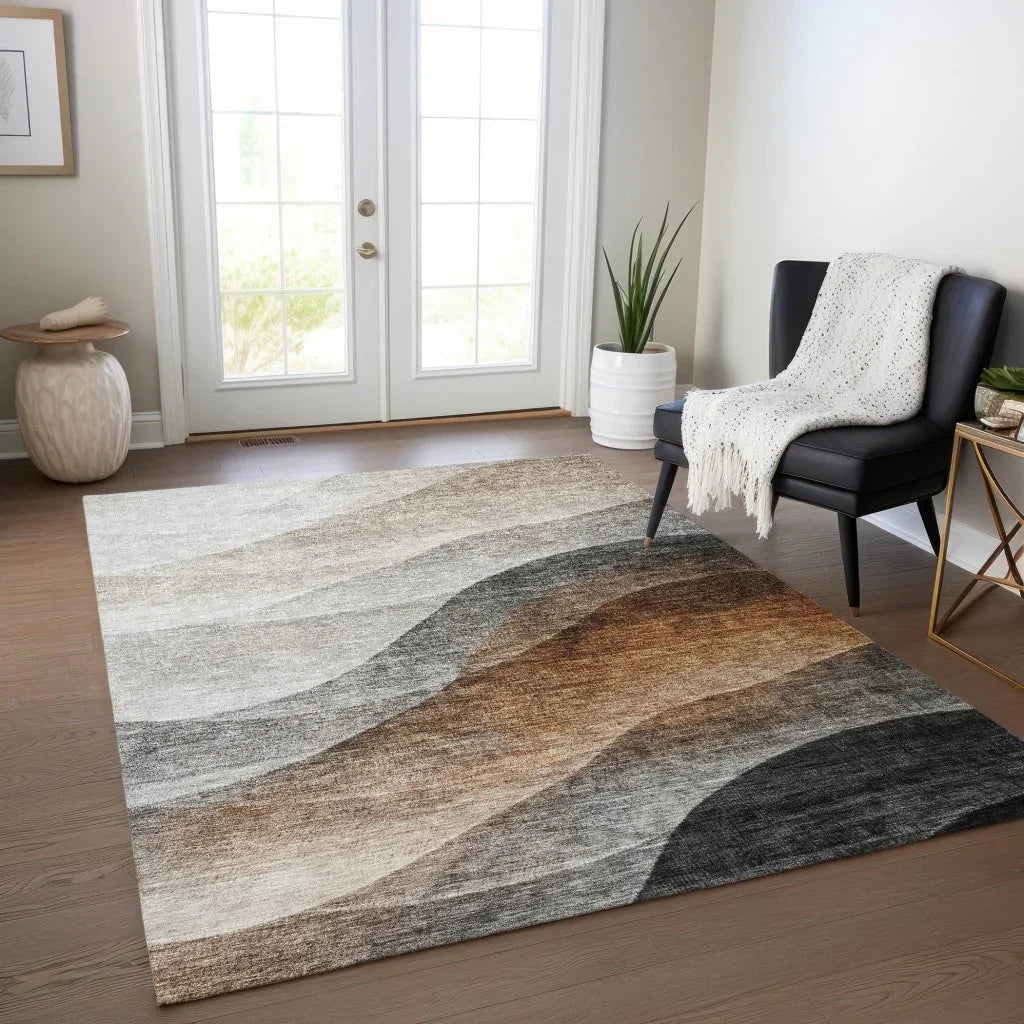 LOOMLAN Rugs Alora Brown Washable Indoor-Outdoor Rug
