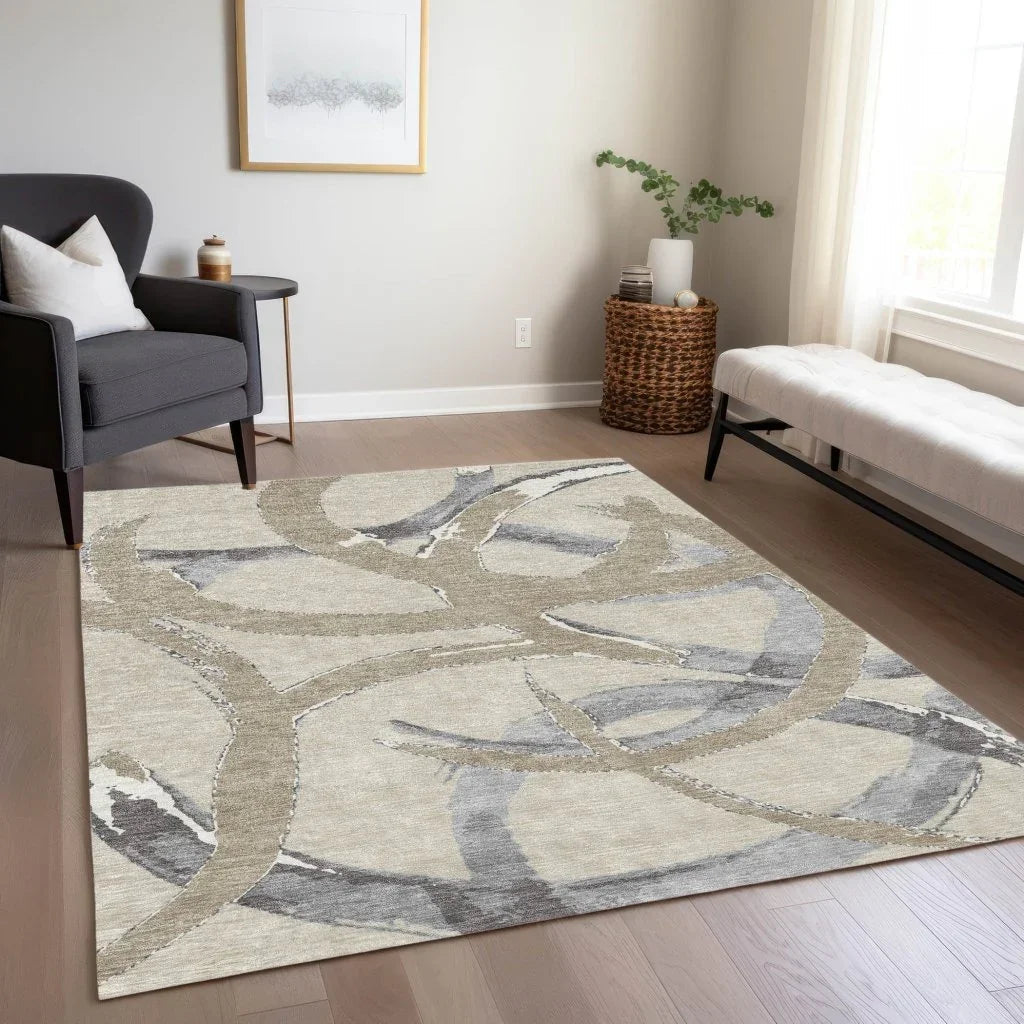 LOOMLAN Rugs Aloura Beige Washable Indoor-Outdoor Rug