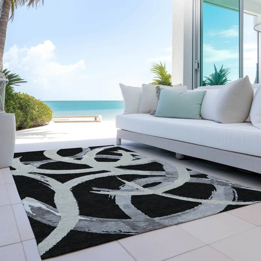 LOOMLAN Rugs Aloura Black Washable Indoor-Outdoor Rug