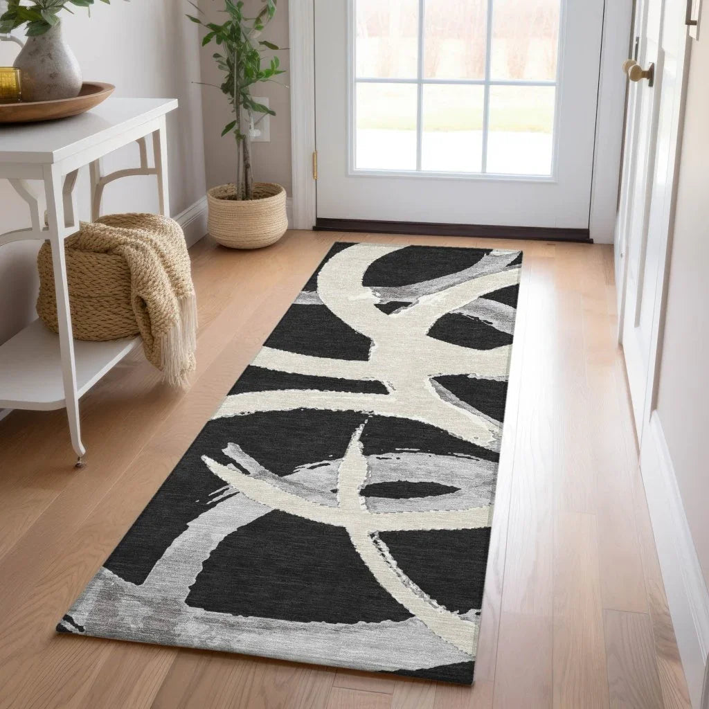 LOOMLAN Rugs Aloura Black Washable Indoor-Outdoor Rug