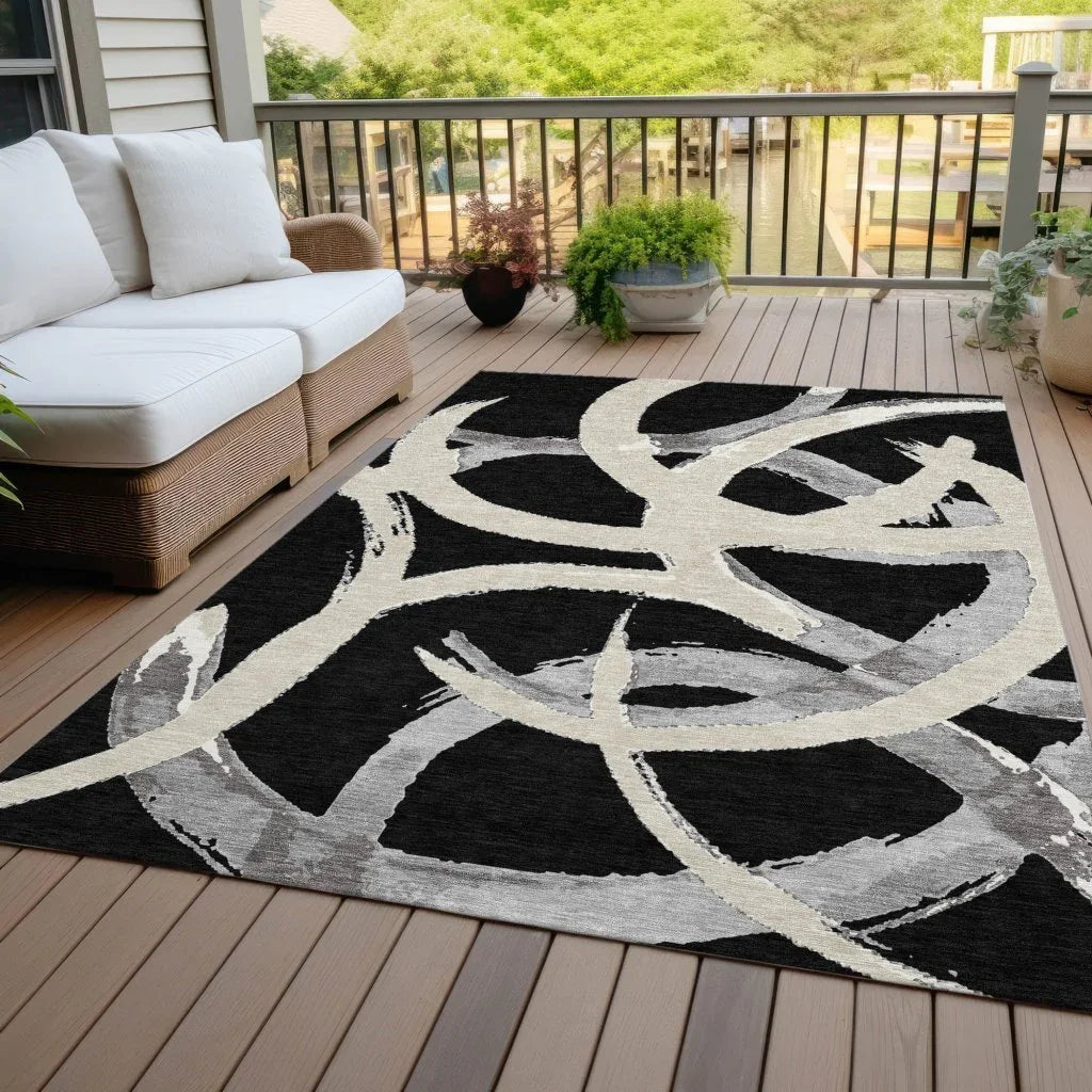LOOMLAN Rugs Aloura Black Washable Indoor-Outdoor Rug