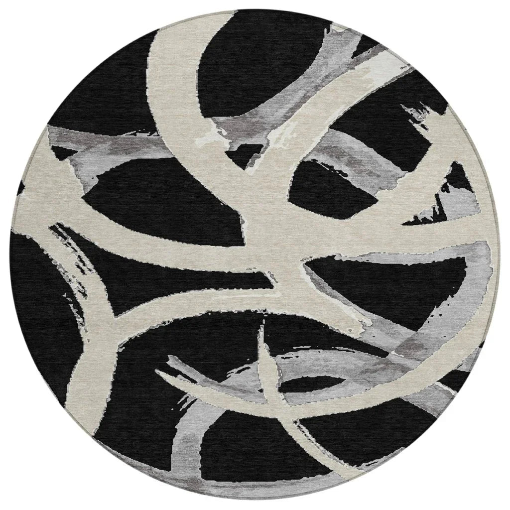 LOOMLAN Rugs Aloura Black Washable Indoor-Outdoor Rug
