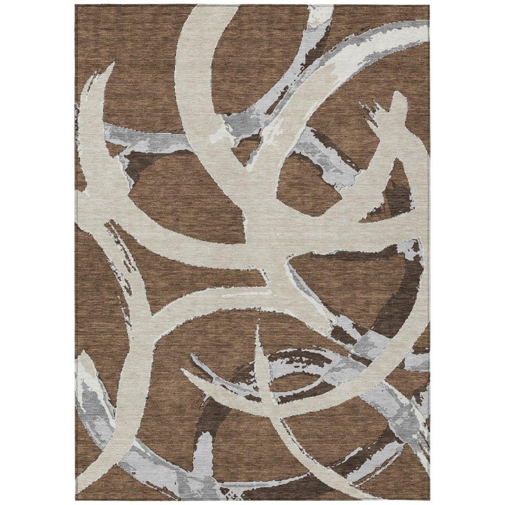 LOOMLAN Rugs Aloura Brown Washable Indoor-Outdoor Rug