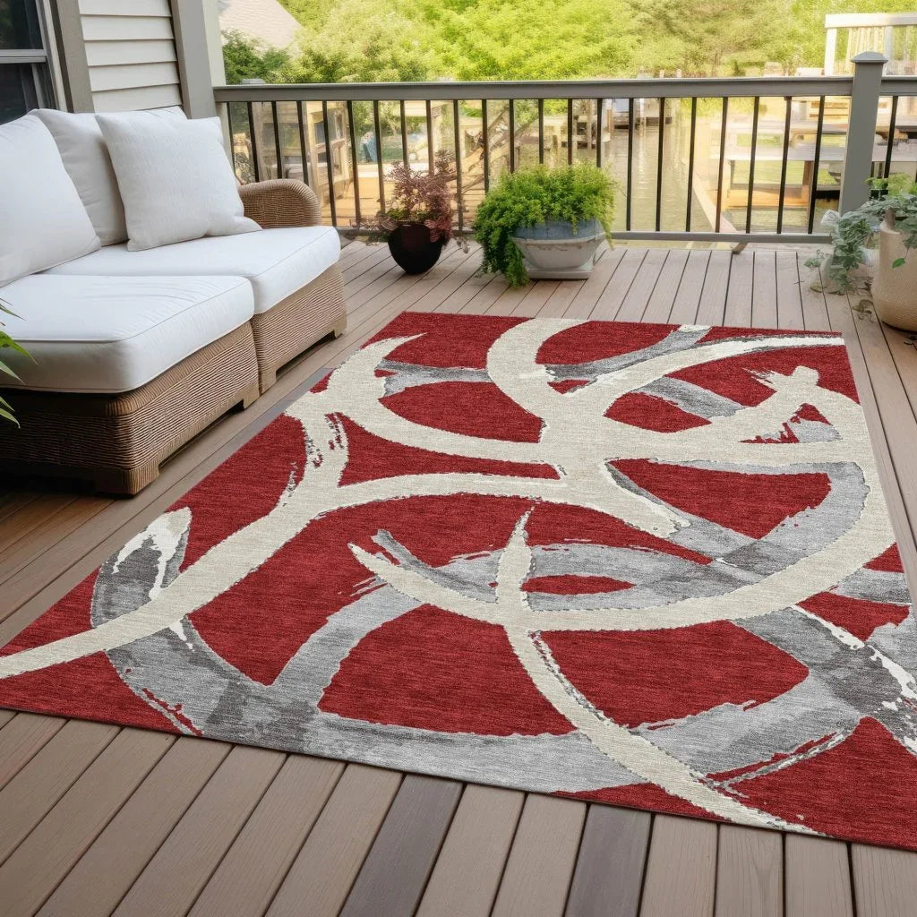 LOOMLAN Rugs Aloura Red Washable Indoor-Outdoor Rug