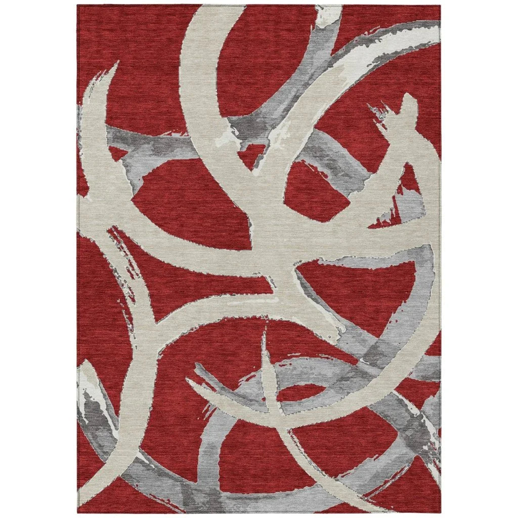 LOOMLAN Rugs Aloura Red Washable Indoor-Outdoor Rug