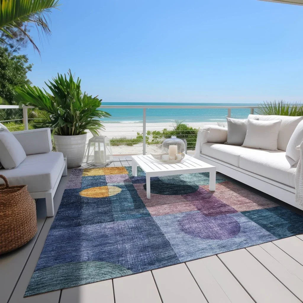LOOMLAN Rugs Amara Blue Washable Indoor-Outdoor Rug