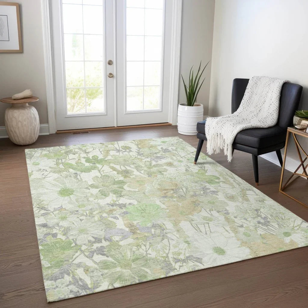 LOOMLAN Rugs Ameliah Green Washable Indoor-Outdoor Rug