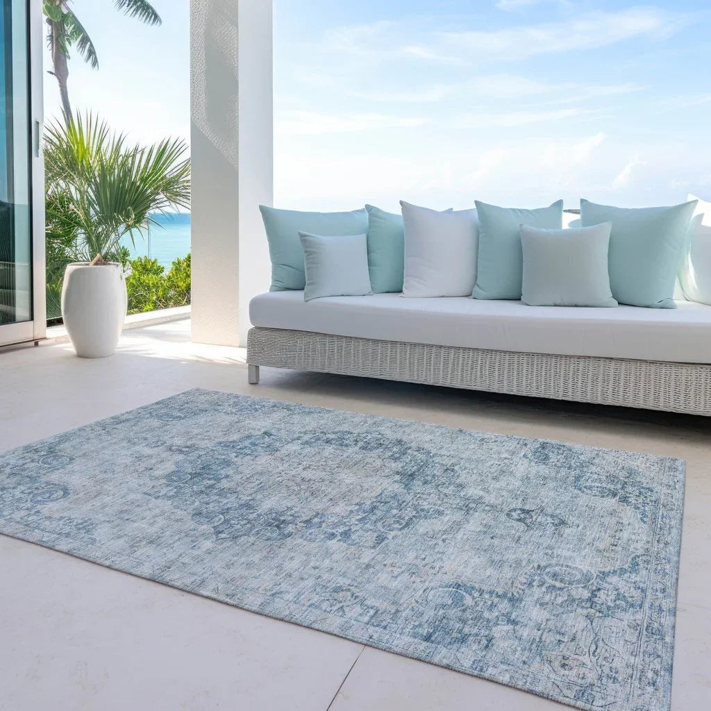 LOOMLAN Rugs Arienne Blue Washable Indoor-Outdoor Rug