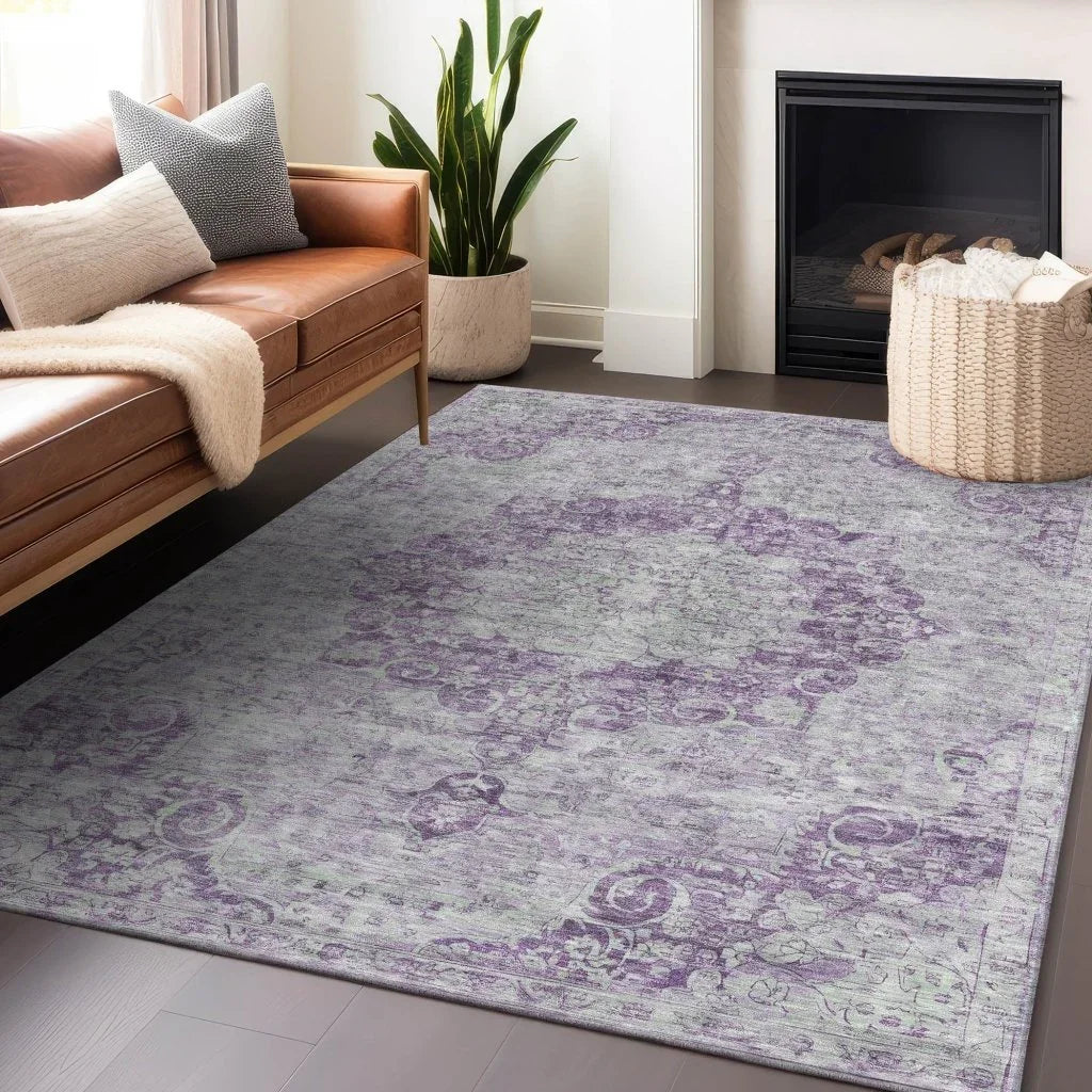 LOOMLAN Rugs Arienne Purple Washable Indoor-Outdoor Rug
