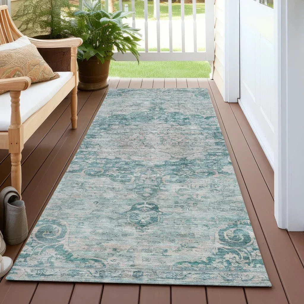 LOOMLAN Rugs Arienne Teal Washable Indoor-Outdoor Rug