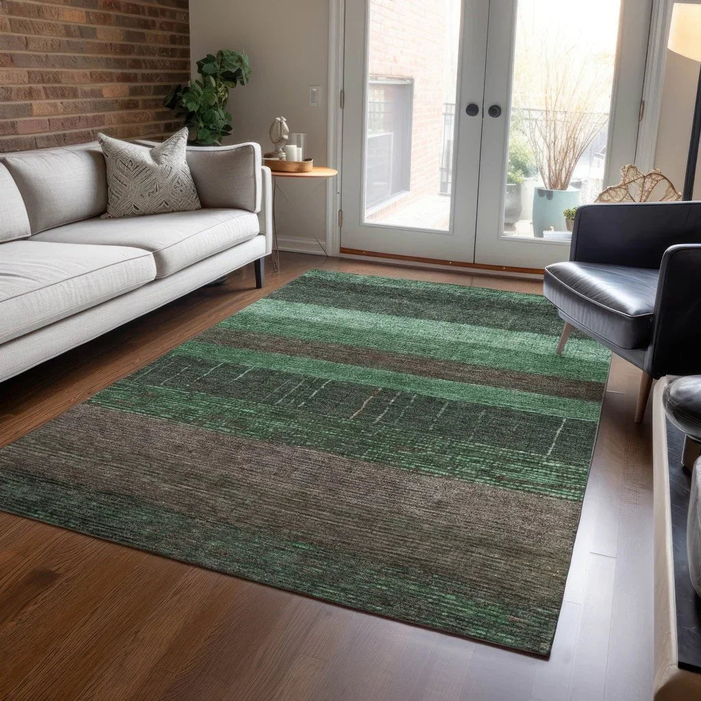 LOOMLAN Rugs Ashuryn Green Washable Indoor-Outdoor Rug