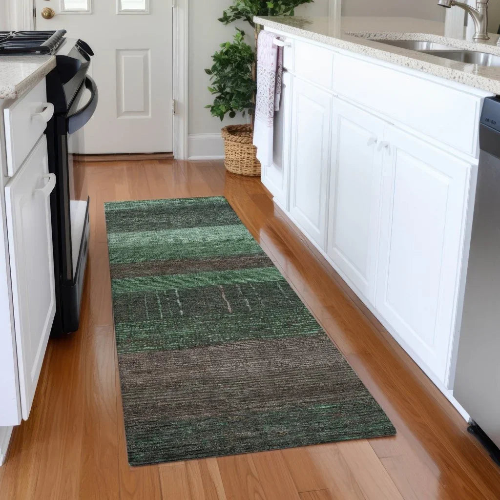 LOOMLAN Rugs Ashuryn Green Washable Indoor-Outdoor Rug