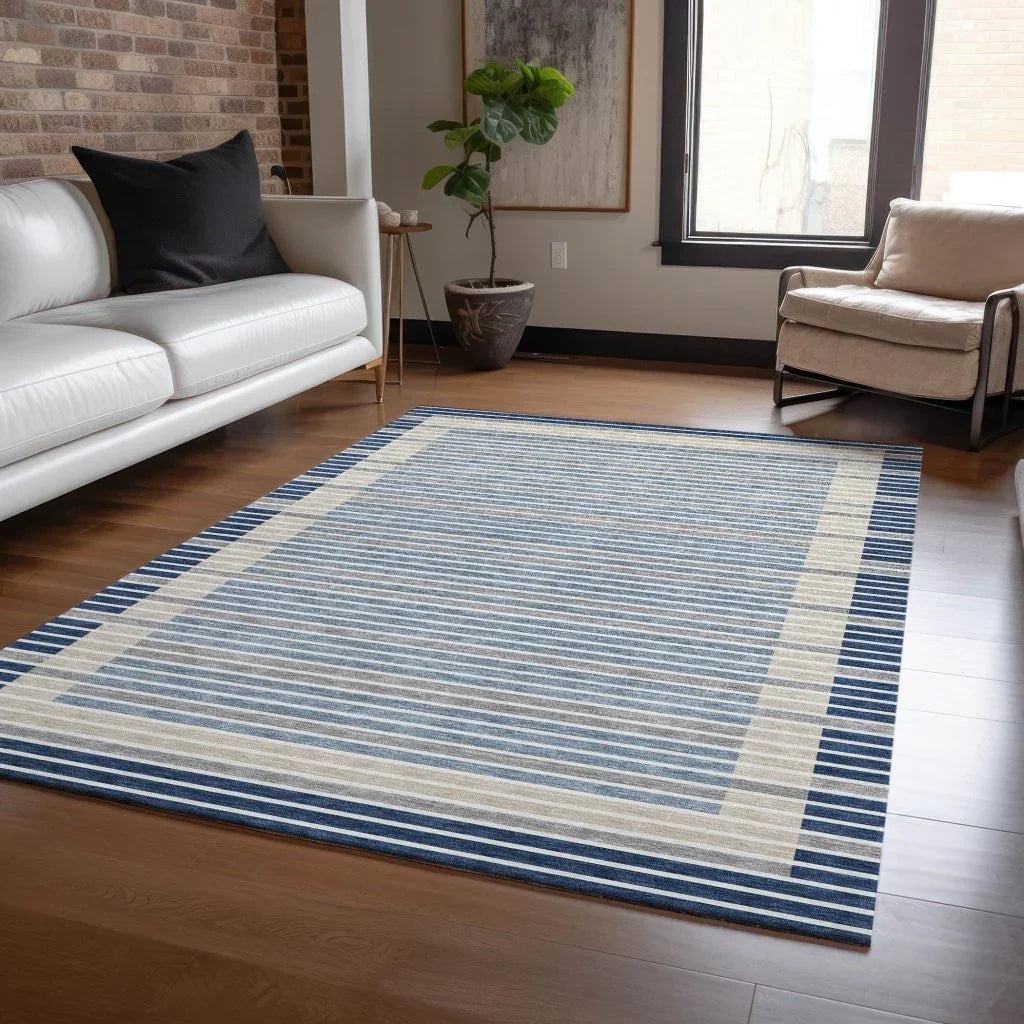 LOOMLAN Rugs Asymira Blue Washable Indoor-Outdoor Rug