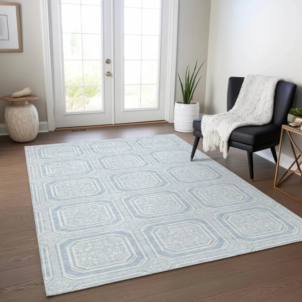 LOOMLAN Rugs Auralis Blue Washable Indoor-Outdoor Rug