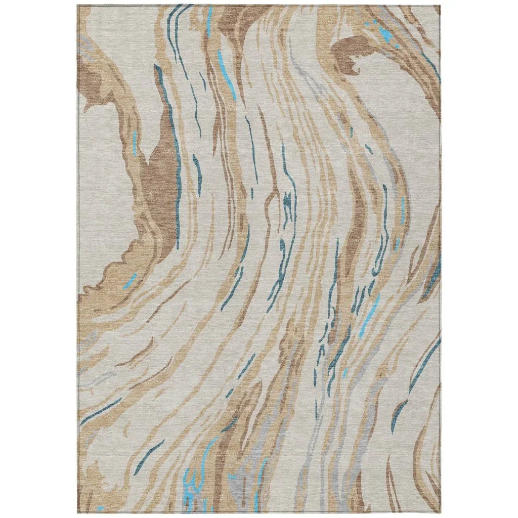LOOMLAN Rugs Aureva Beige Washable Indoor-Outdoor Rug