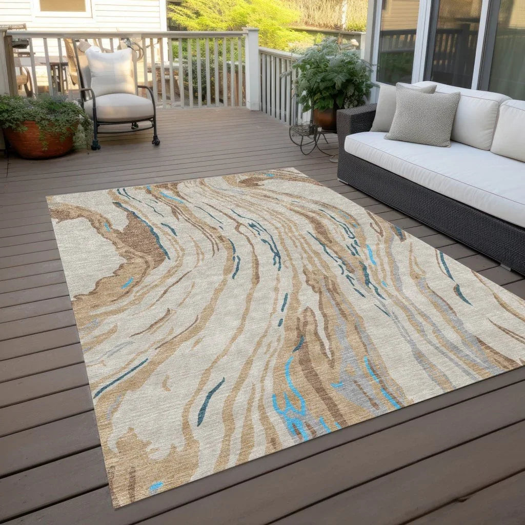 LOOMLAN Rugs Aureva Beige Washable Indoor-Outdoor Rug
