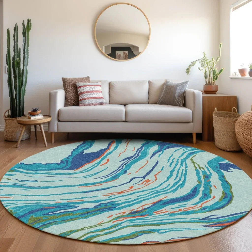 LOOMLAN Rugs Aureva Blue Washable Indoor-Outdoor Rug