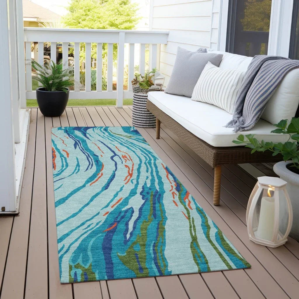 LOOMLAN Rugs Aureva Blue Washable Indoor-Outdoor Rug