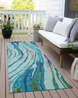 LOOMLAN Rugs Aureva Blue Washable Indoor-Outdoor Rug