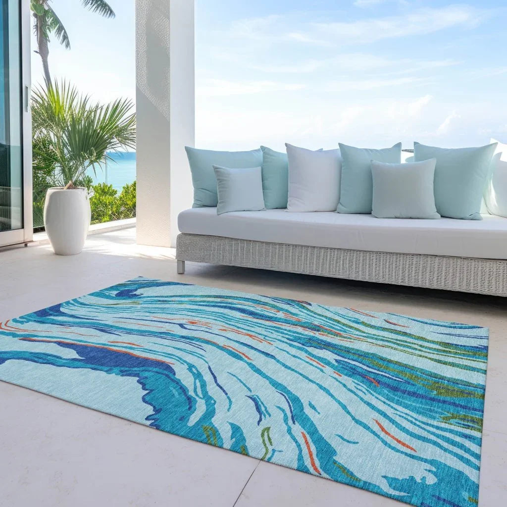 LOOMLAN Rugs Aureva Blue Washable Indoor-Outdoor Rug