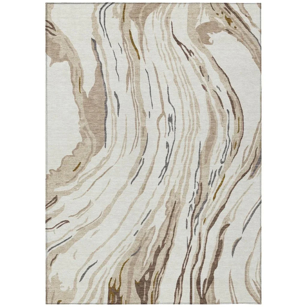 LOOMLAN Rugs Aureva Ivory Washable Indoor-Outdoor Rug