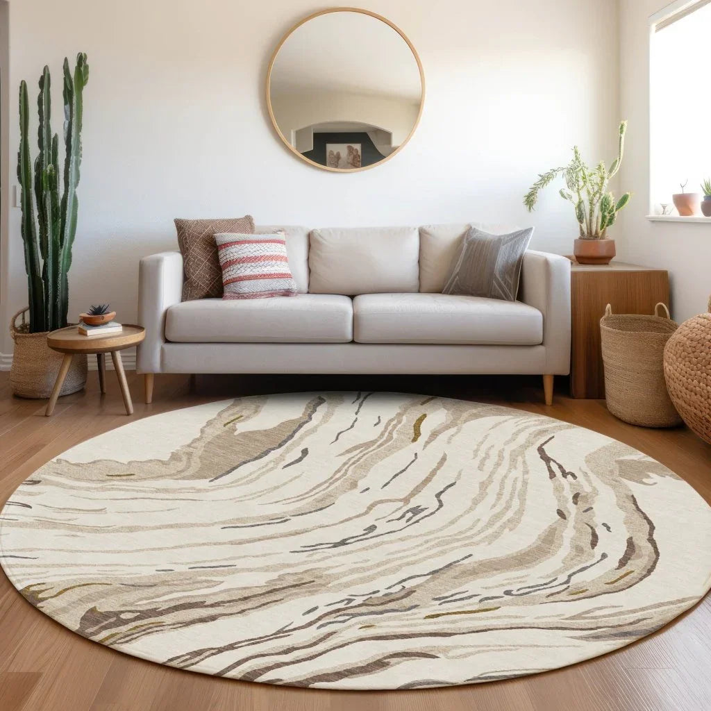 LOOMLAN Rugs Aureva Ivory Washable Indoor-Outdoor Rug