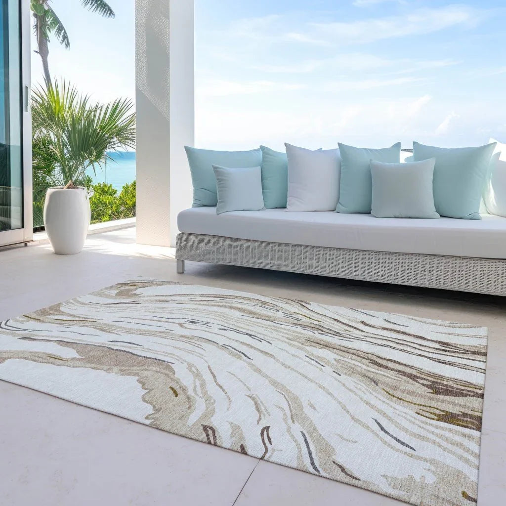 LOOMLAN Rugs Aureva Ivory Washable Indoor-Outdoor Rug