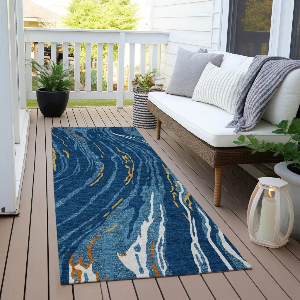 LOOMLAN Rugs Aureva Navy Washable Indoor-Outdoor Rug