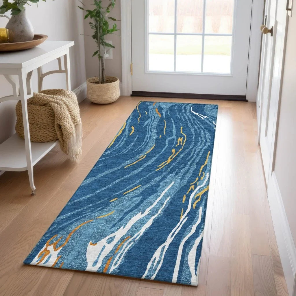 LOOMLAN Rugs Aureva Navy Washable Indoor-Outdoor Rug