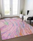 LOOMLAN Rugs Aureva Pink Washable Indoor-Outdoor Rug