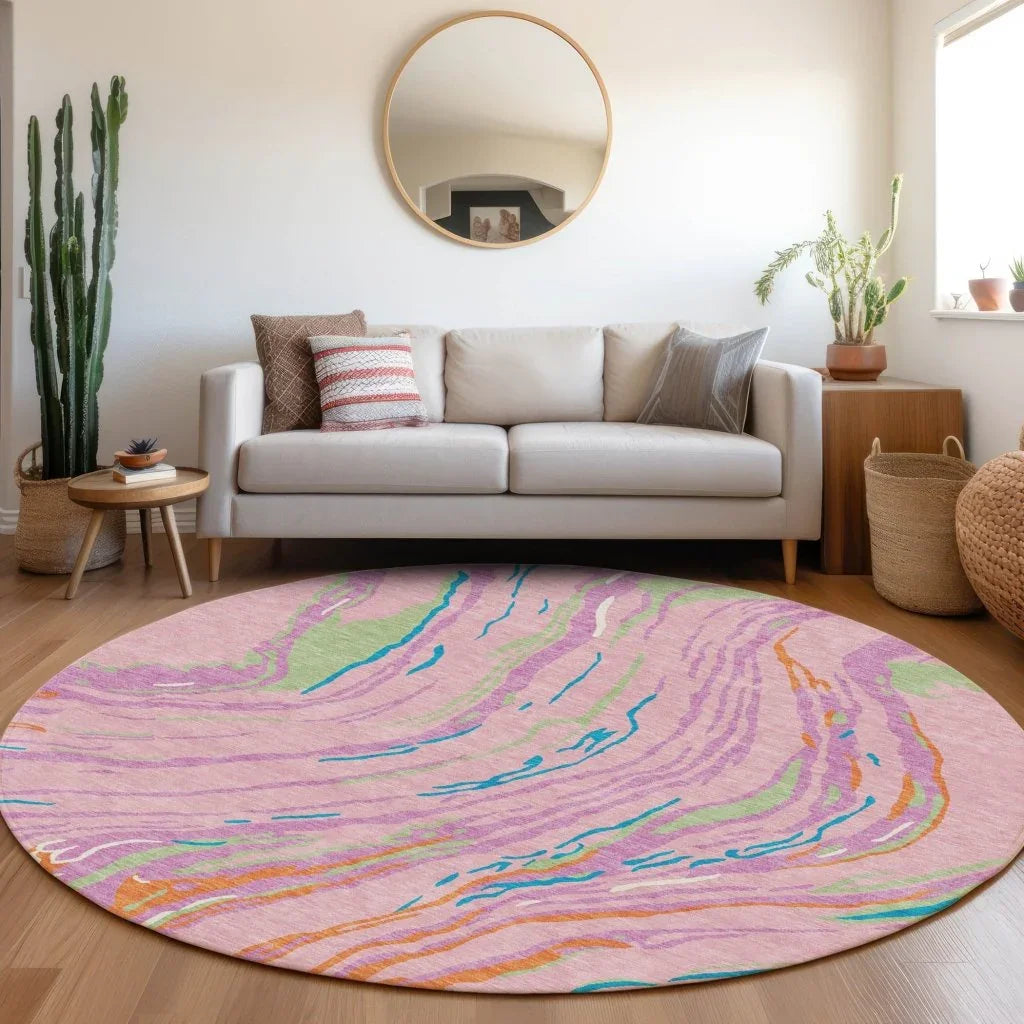 LOOMLAN Rugs Aureva Pink Washable Indoor-Outdoor Rug
