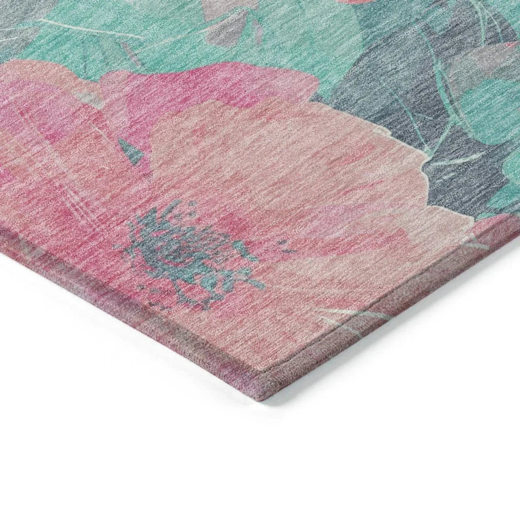 LOOMLAN Rugs Aurithra Pink Washable Indoor-Outdoor Rug