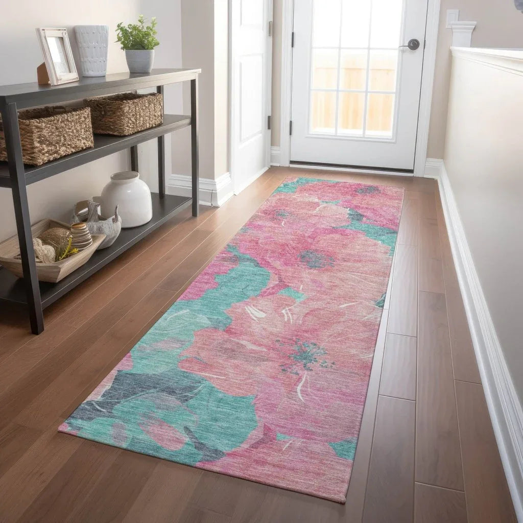 LOOMLAN Rugs Aurithra Pink Washable Indoor-Outdoor Rug