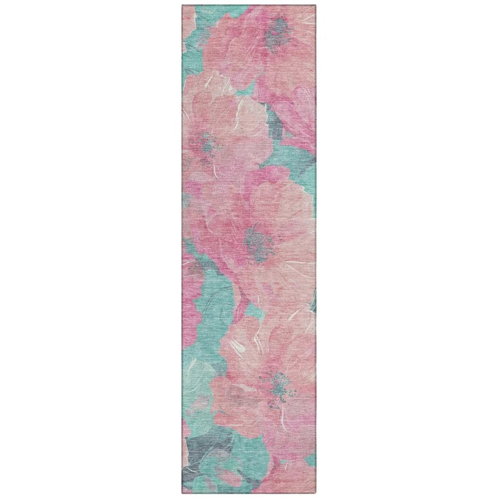 LOOMLAN Rugs Aurithra Pink Washable Indoor-Outdoor Rug