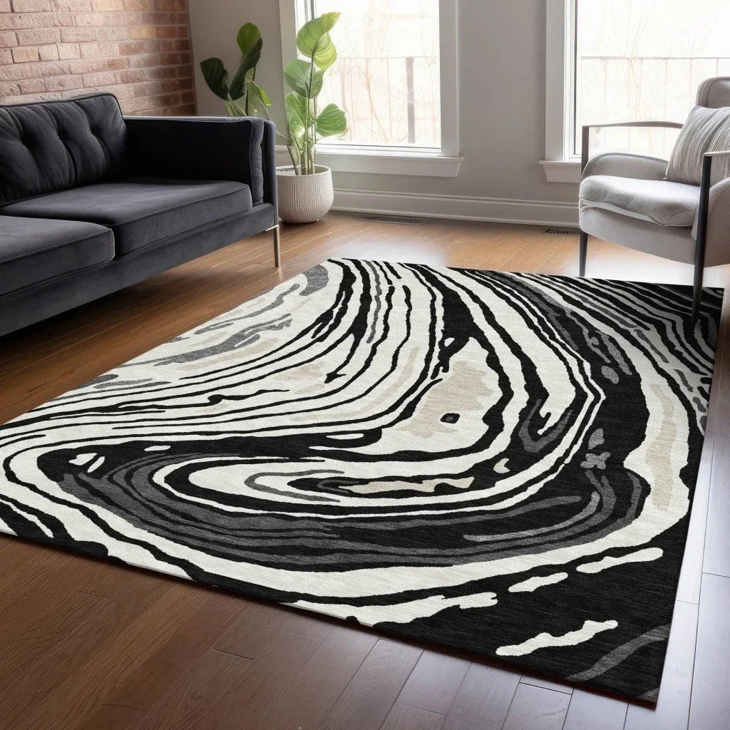 LOOMLAN Rugs Avelia Black Washable Indoor-Outdoor Rug