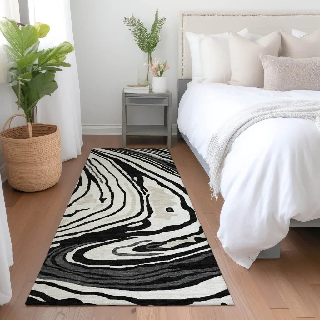 LOOMLAN Rugs Avelia Black Washable Indoor-Outdoor Rug