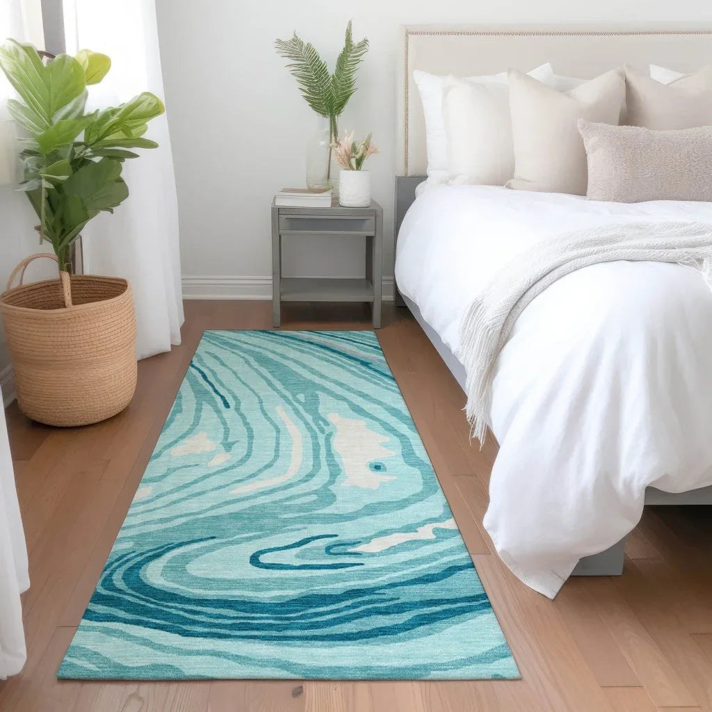 LOOMLAN Rugs Avelia Teal Washable Indoor-Outdoor Rug