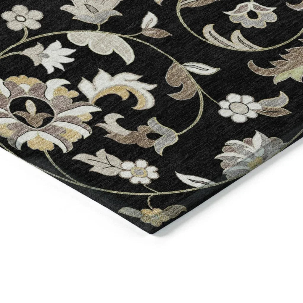 LOOMLAN Rugs Aveline Black Washable Indoor-Outdoor Rug