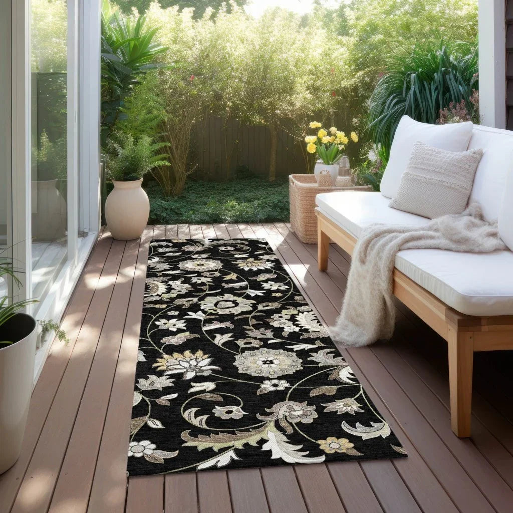 LOOMLAN Rugs Aveline Black Washable Indoor-Outdoor Rug