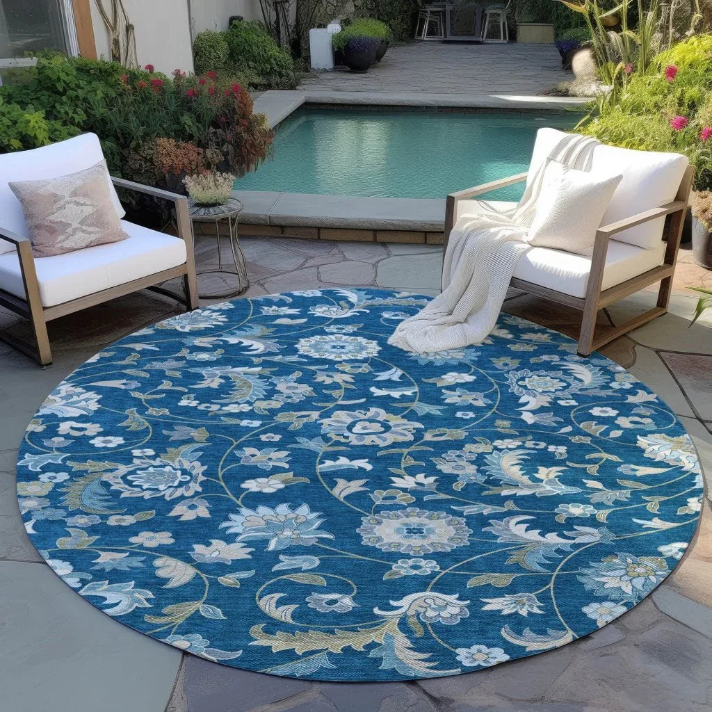 LOOMLAN Rugs Aveline Blue Washable Indoor-Outdoor Rug