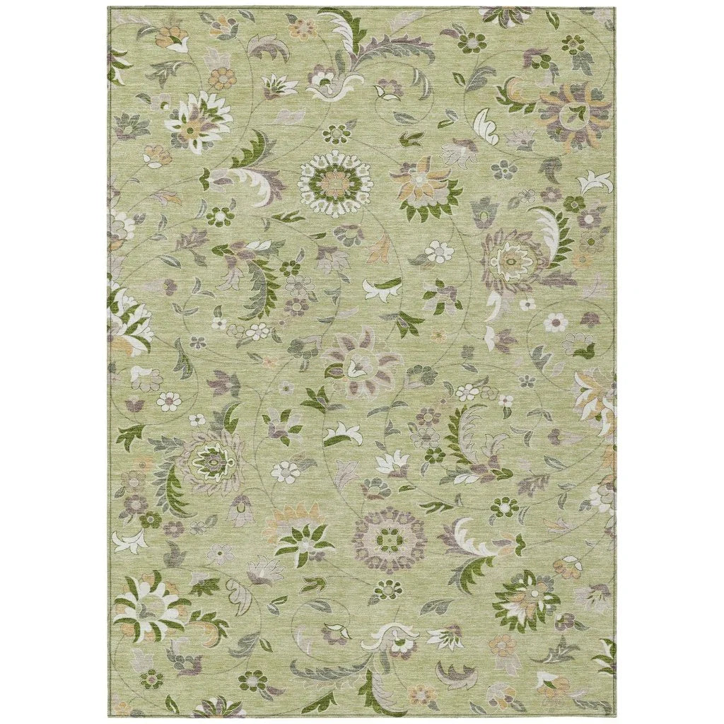 LOOMLAN Rugs Aveline Green Washable Indoor-Outdoor Rug
