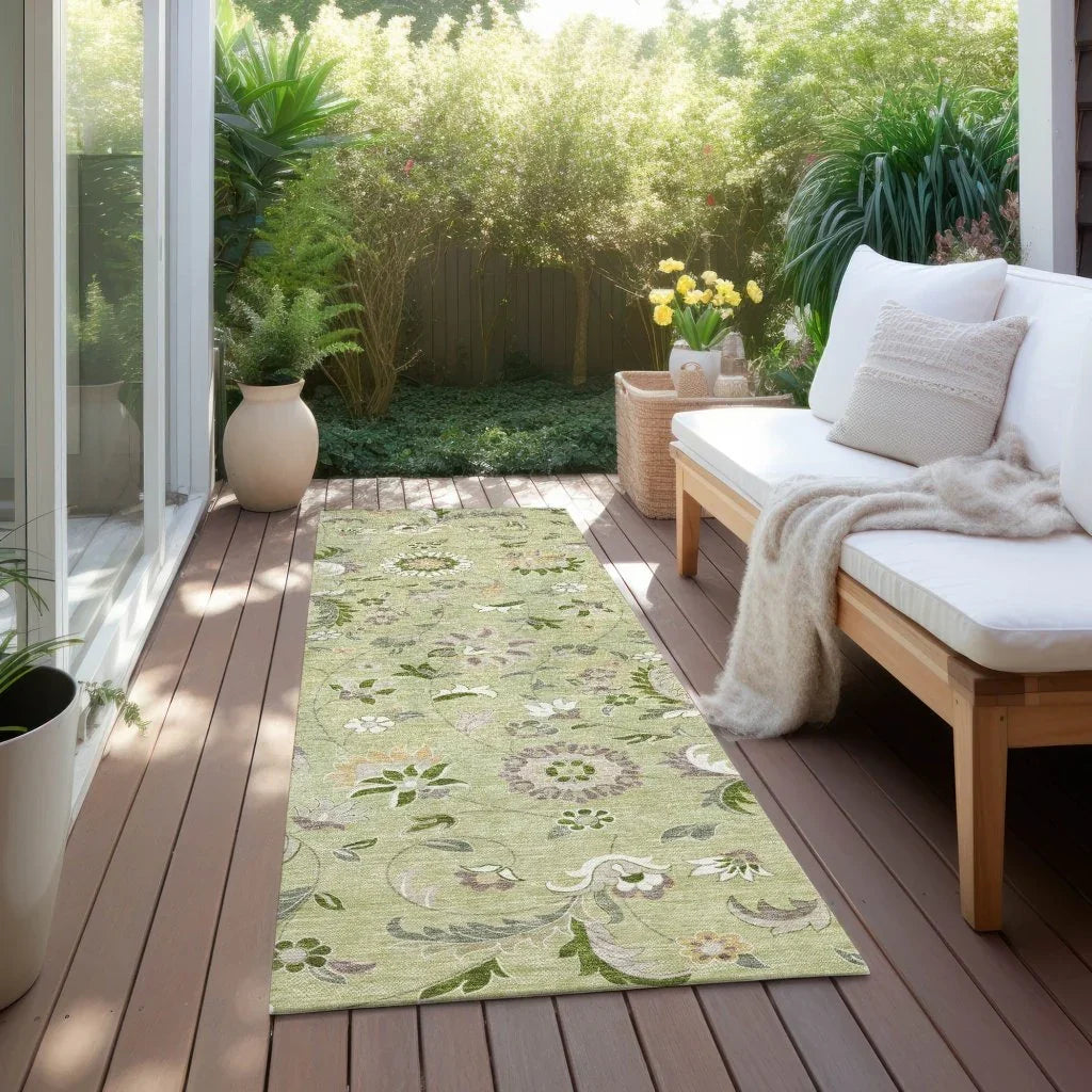 LOOMLAN Rugs Aveline Green Washable Indoor-Outdoor Rug
